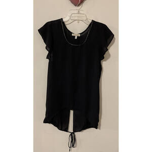 True Freedom Womens Large Black Sleeveless Flowy Sheer Tunic Blouse! A953